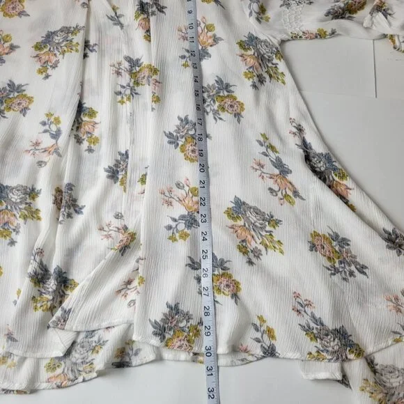 FREE People Tunic Mini Dress White Floral Long Sleeves Pockets Boho XS NWOT - Picture 13 of 15